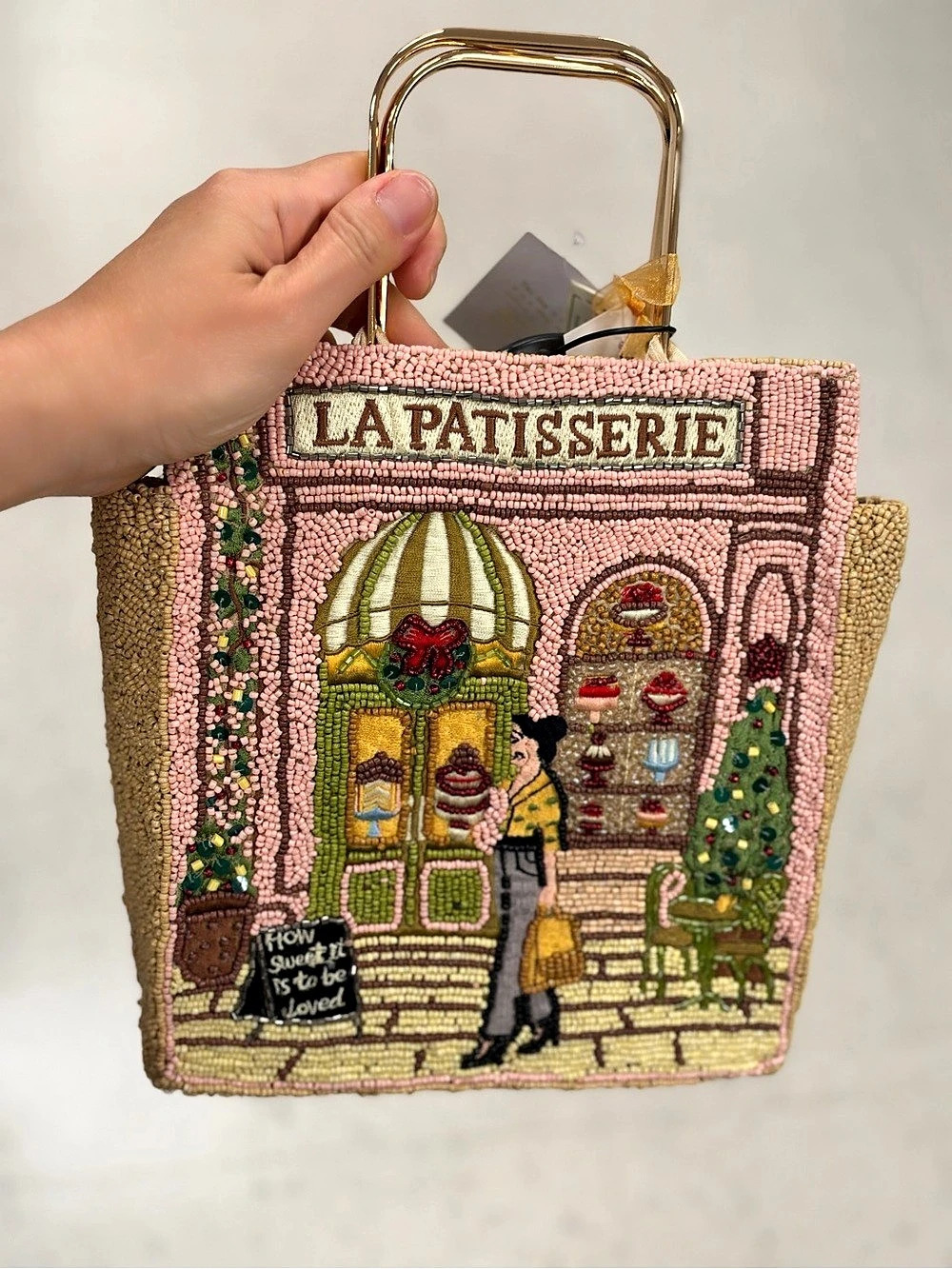 Beaded La Patisserie Tote in Pink